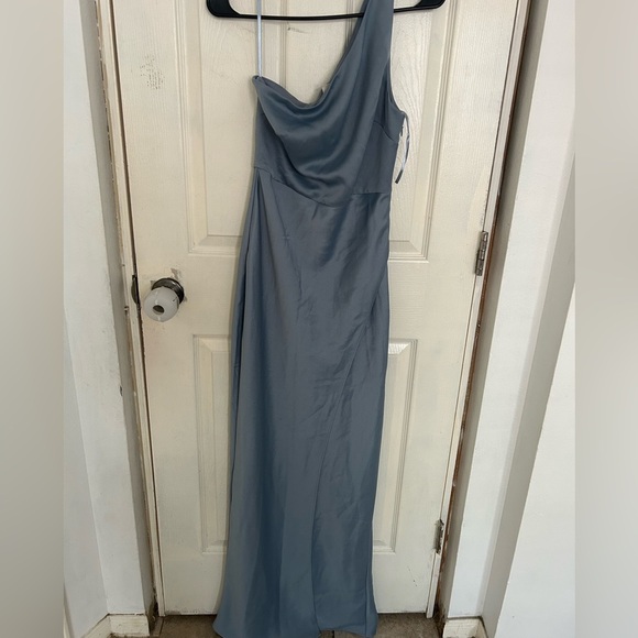 BHLDN Dylan one shoulder satin side slit gown NWT - Picture 8 of 16
